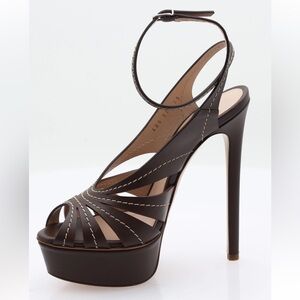 Casadei Dark Brown Leather Strappy Platform Heels